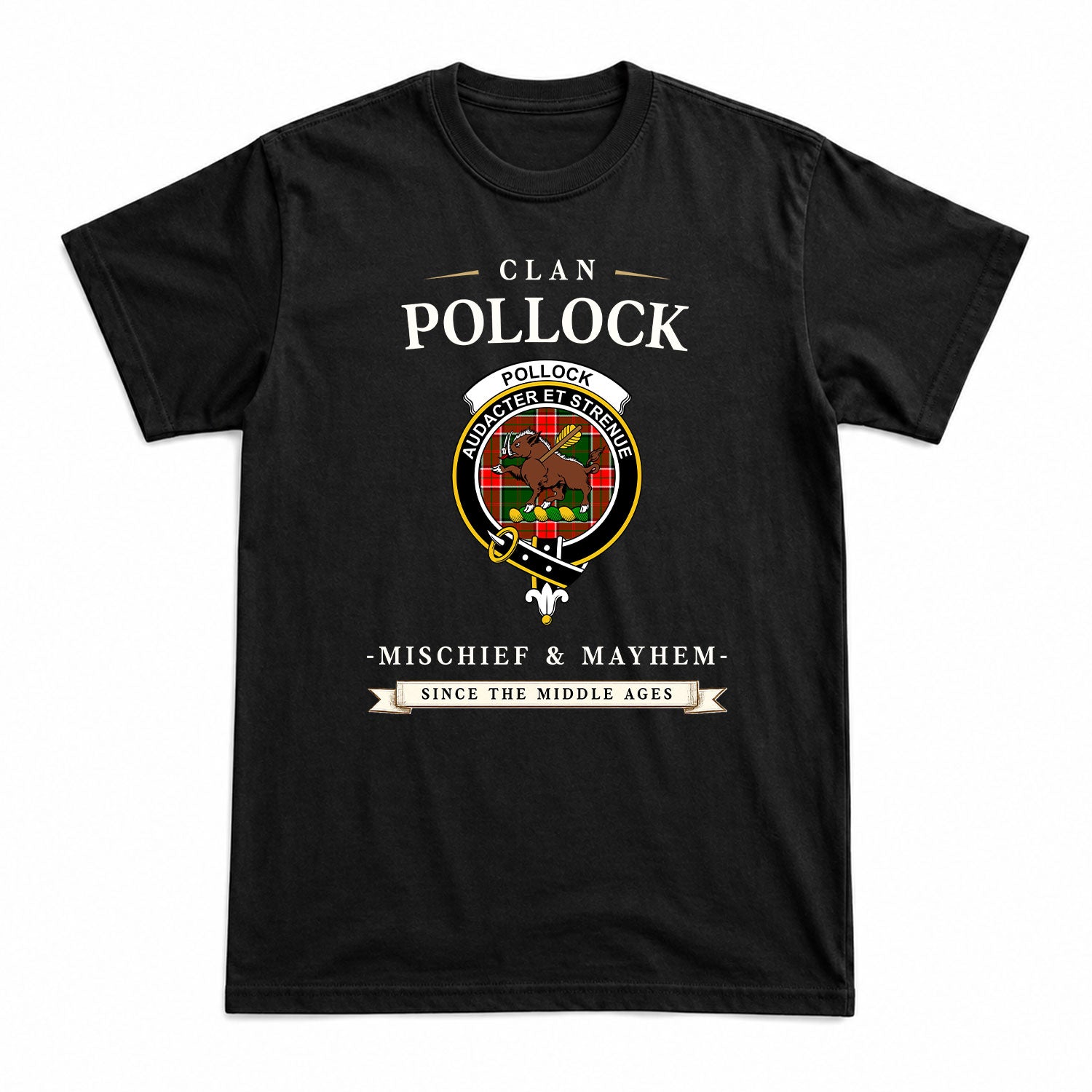 Pollock Tartan Crest Mischief and Mayhem T-shirt
