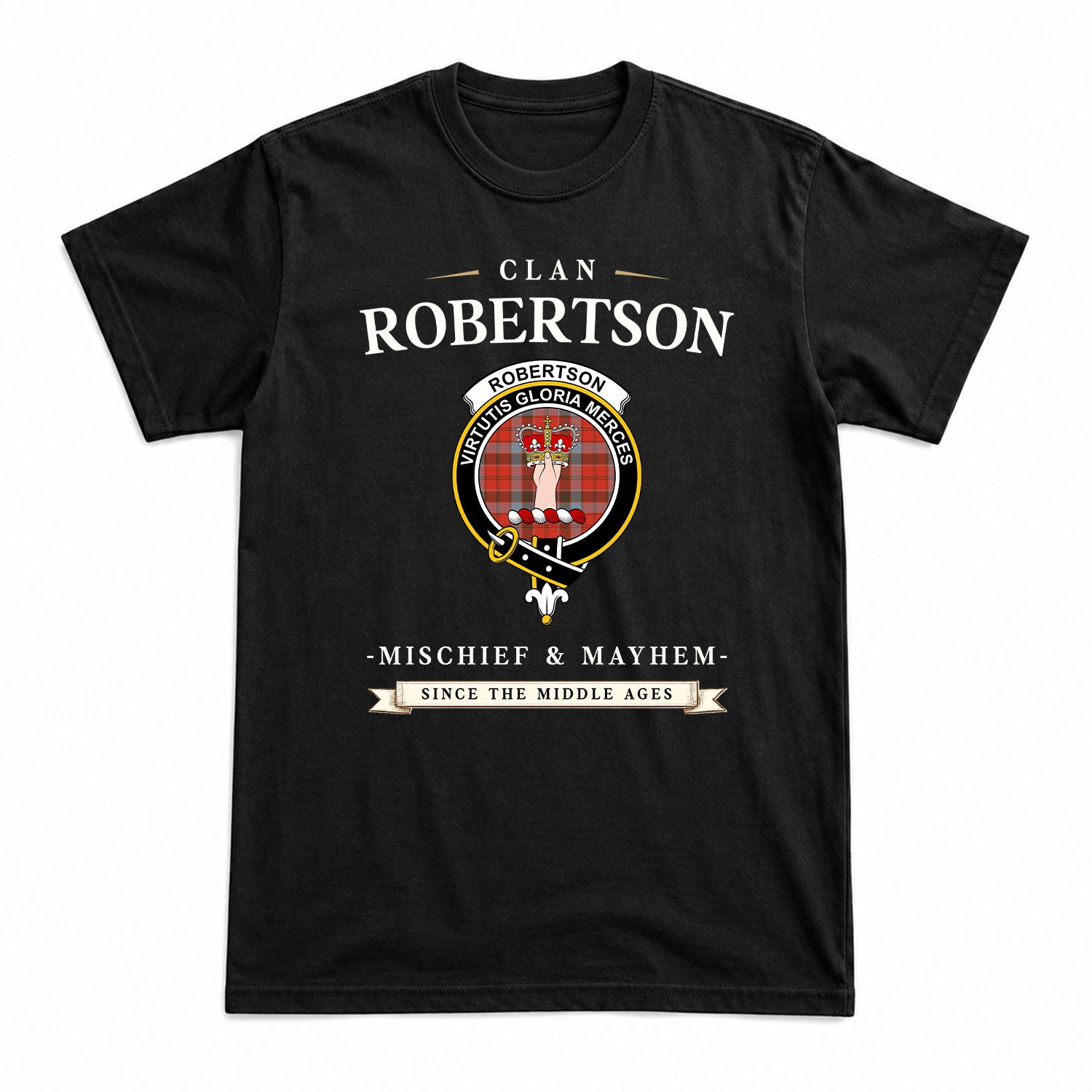 Robertson Weathered Tartan Crest Mischief and Mayhem T-shirt