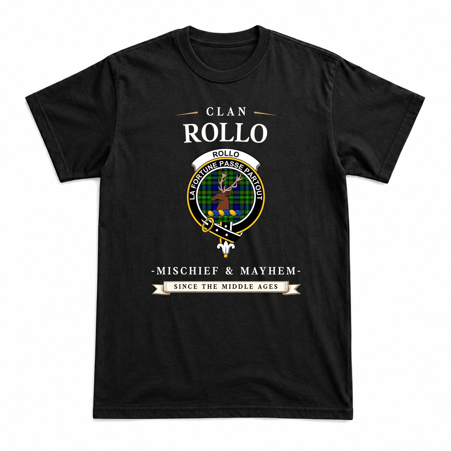 Rollo Modern Tartan Crest Mischief and Mayhem T-shirt