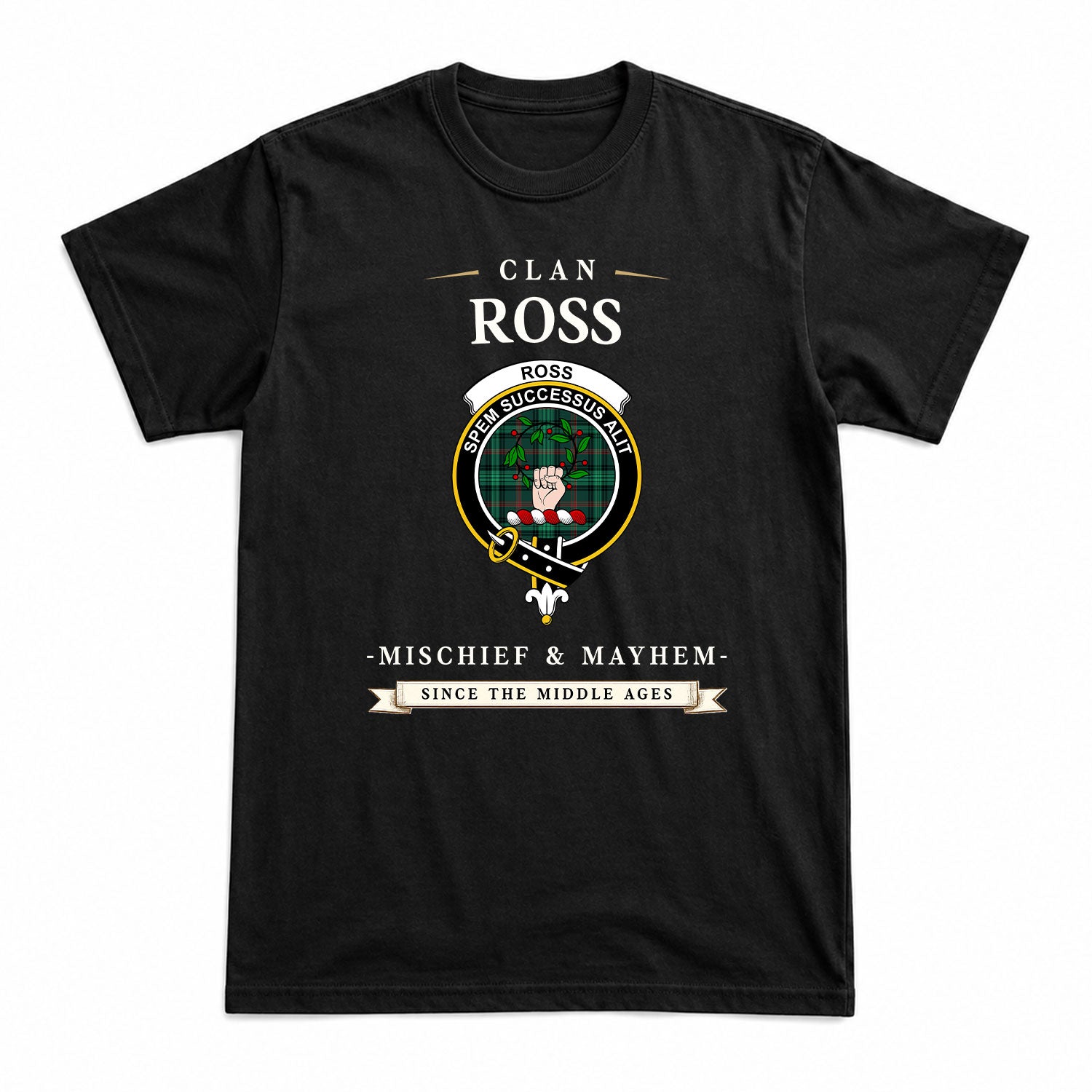 Ross Hunting Modern Tartan Crest Mischief and Mayhem T-shirt
