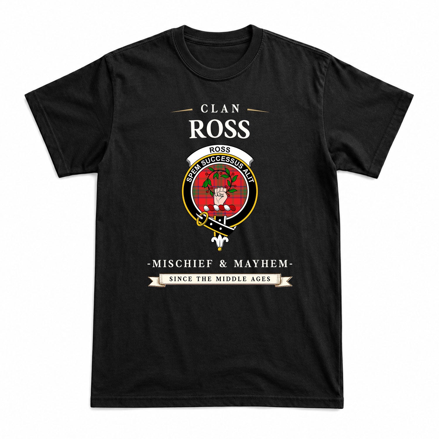 Ross Modern Tartan Crest Mischief and Mayhem T-shirt