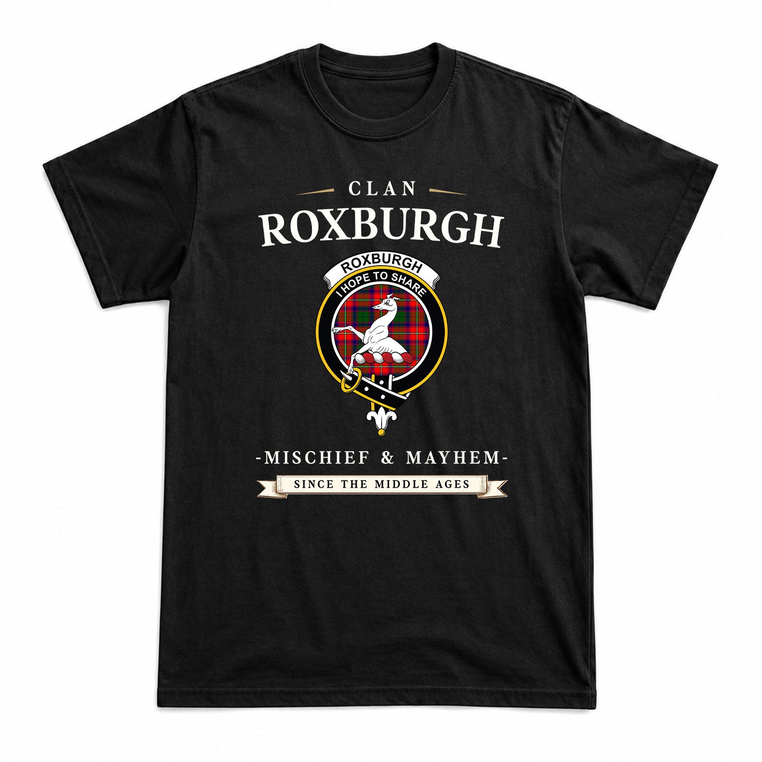 Roxburgh District Tartan Crest Mischief and Mayhem T-shirt