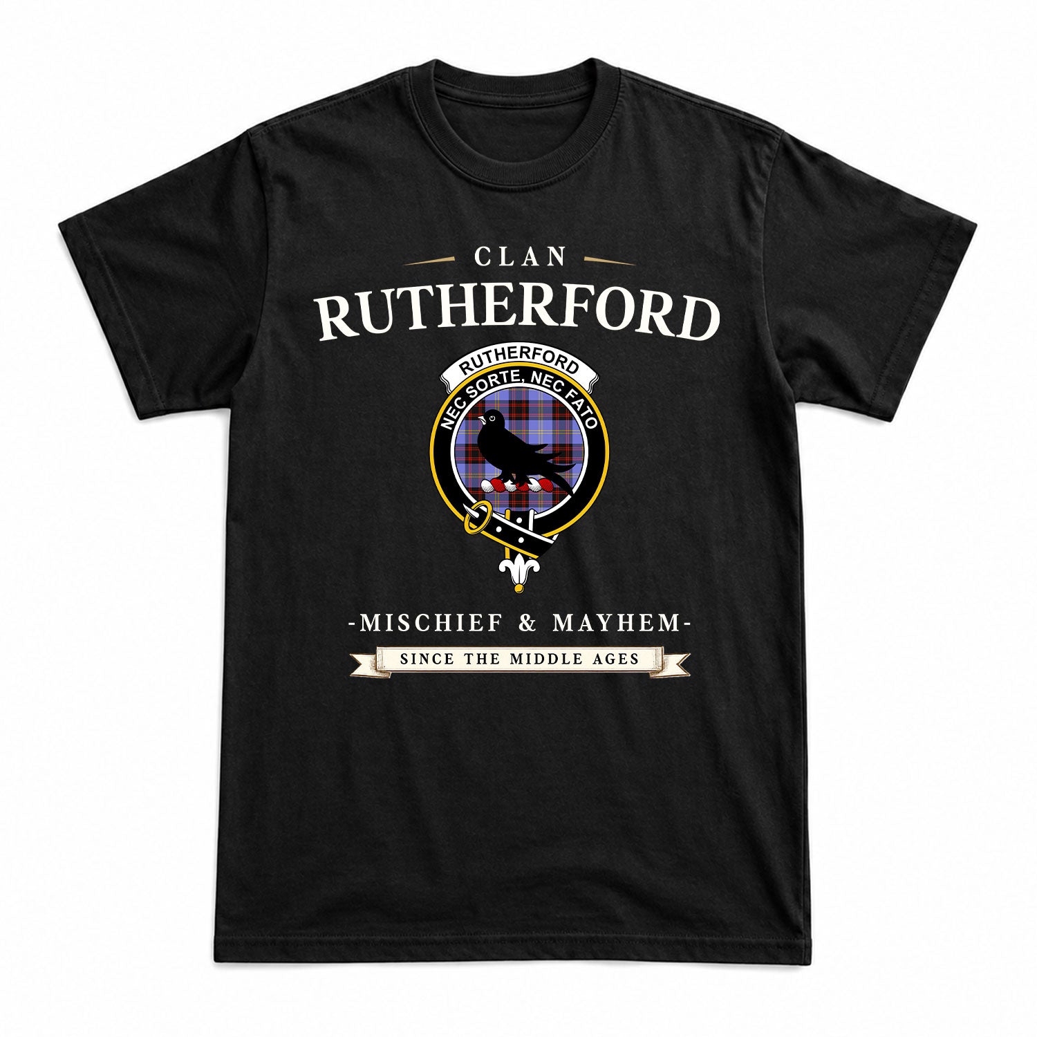 Rutherford Tartan Crest Mischief and Mayhem T-shirt