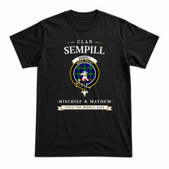 Sempill Modern Tartan Crest Mischief and Mayhem T-shirt