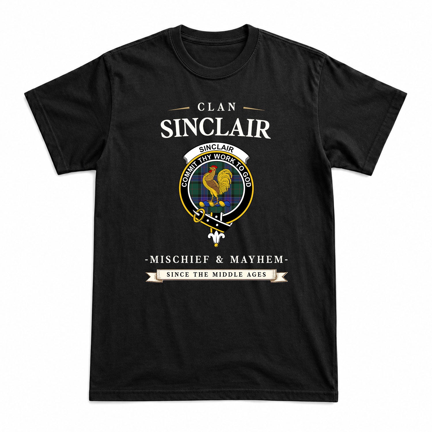 Sinclair Hunting Modern Tartan Crest Mischief and Mayhem T-shirt