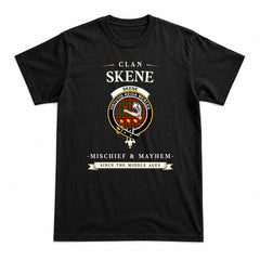 Skene Modern Tartan Crest Mischief and Mayhem T-shirt