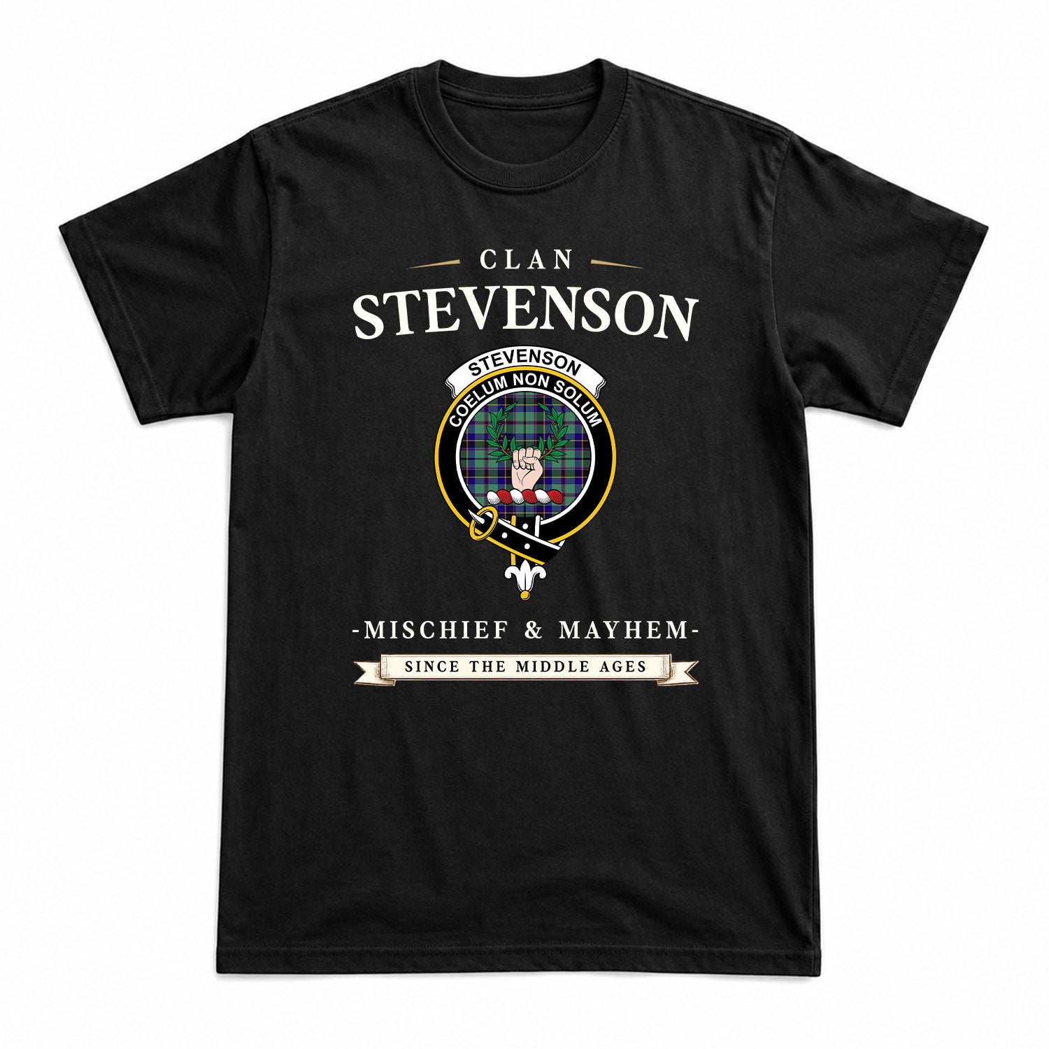 Stevenson Tartan Crest Mischief and Mayhem T-shirt