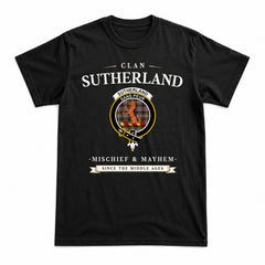 Sutherland Weathered Tartan Crest Mischief and Mayhem T-shirt