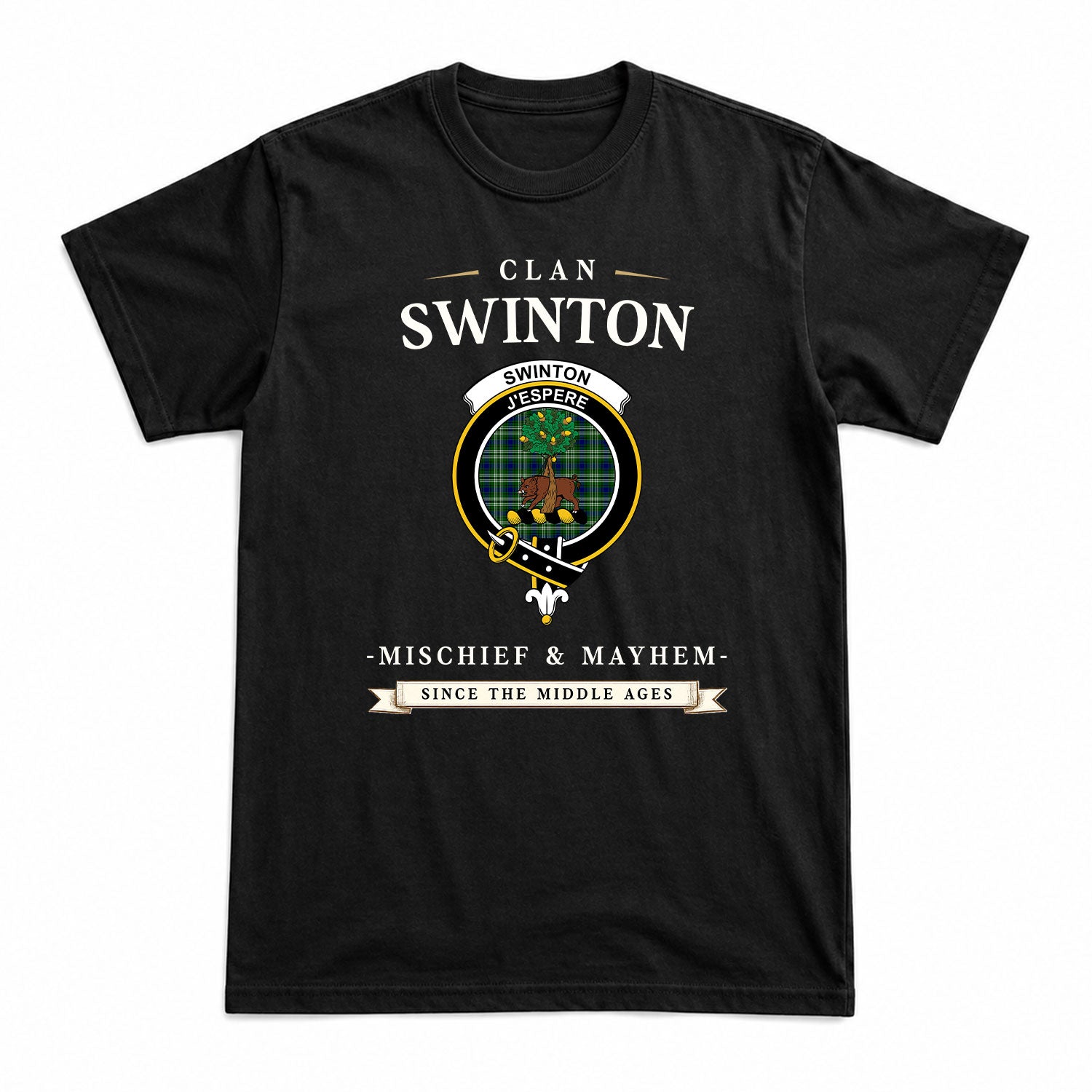 Swinton Tartan Crest Mischief and Mayhem T-shirt