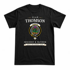 Thomson Hunting Modern Tartan Crest Mischief and Mayhem T-shirt