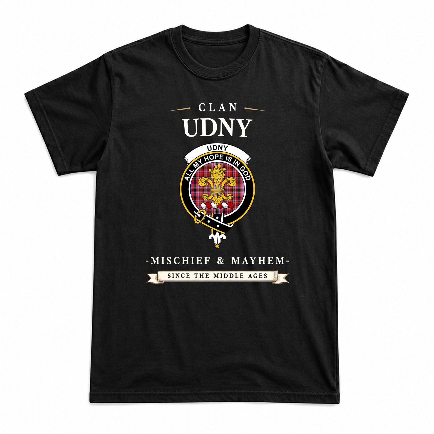 Udny Tartan Crest Mischief and Mayhem T-shirt