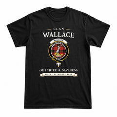 Wallace Weathered Tartan Crest Mischief and Mayhem T-shirt