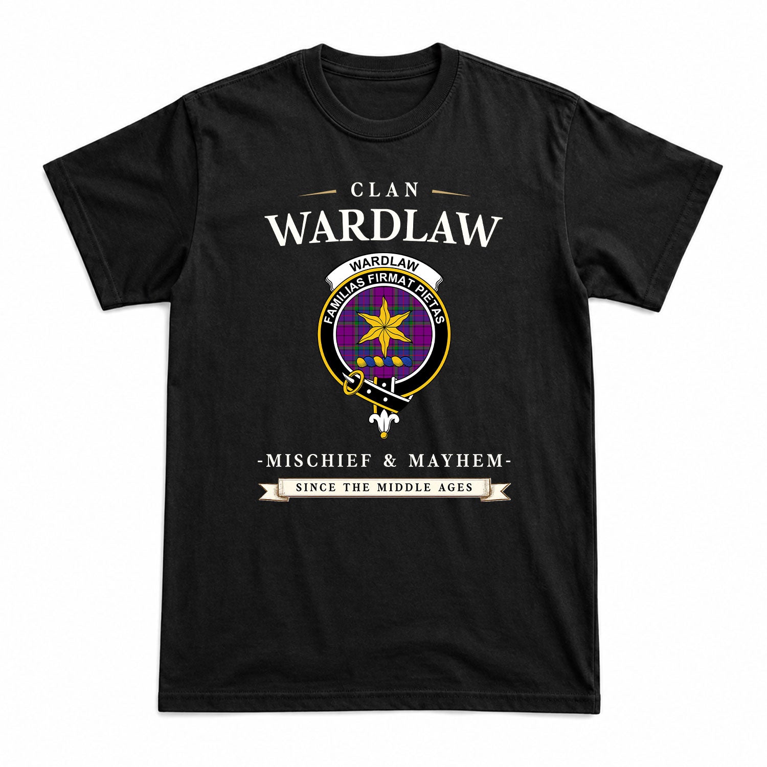 Wardlaw Modern Tartan Crest Mischief and Mayhem T-shirt
