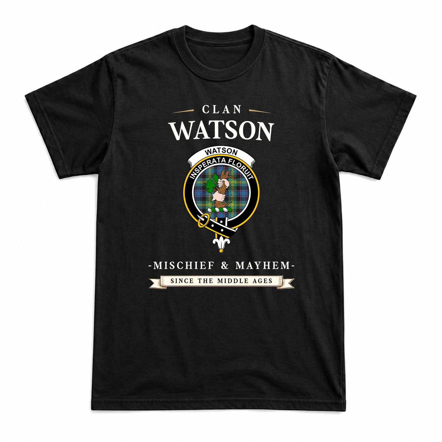 Watson Ancient Tartan Crest Mischief and Mayhem T-shirt
