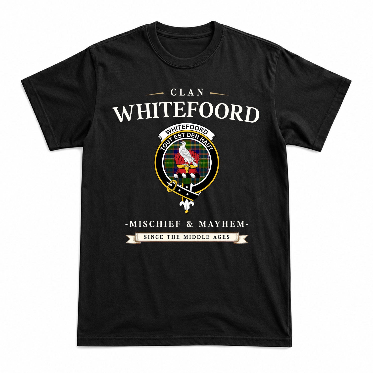 Whitefoord Tartan Crest Mischief and Mayhem T-shirt