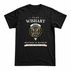 Wishart Hunting Tartan Crest Mischief and Mayhem T-shirt