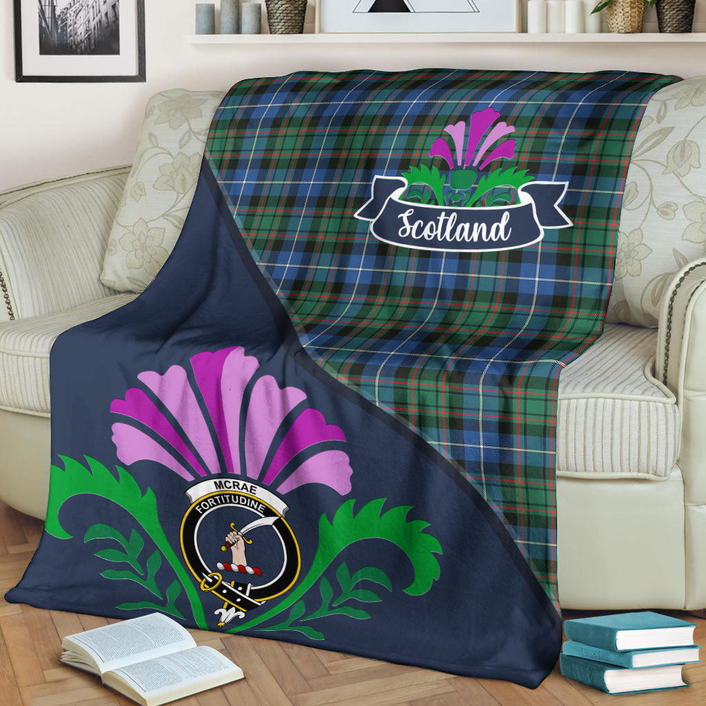 McRae Hunting Ancient Tartan Crest Premium Blanket - Thistle Style