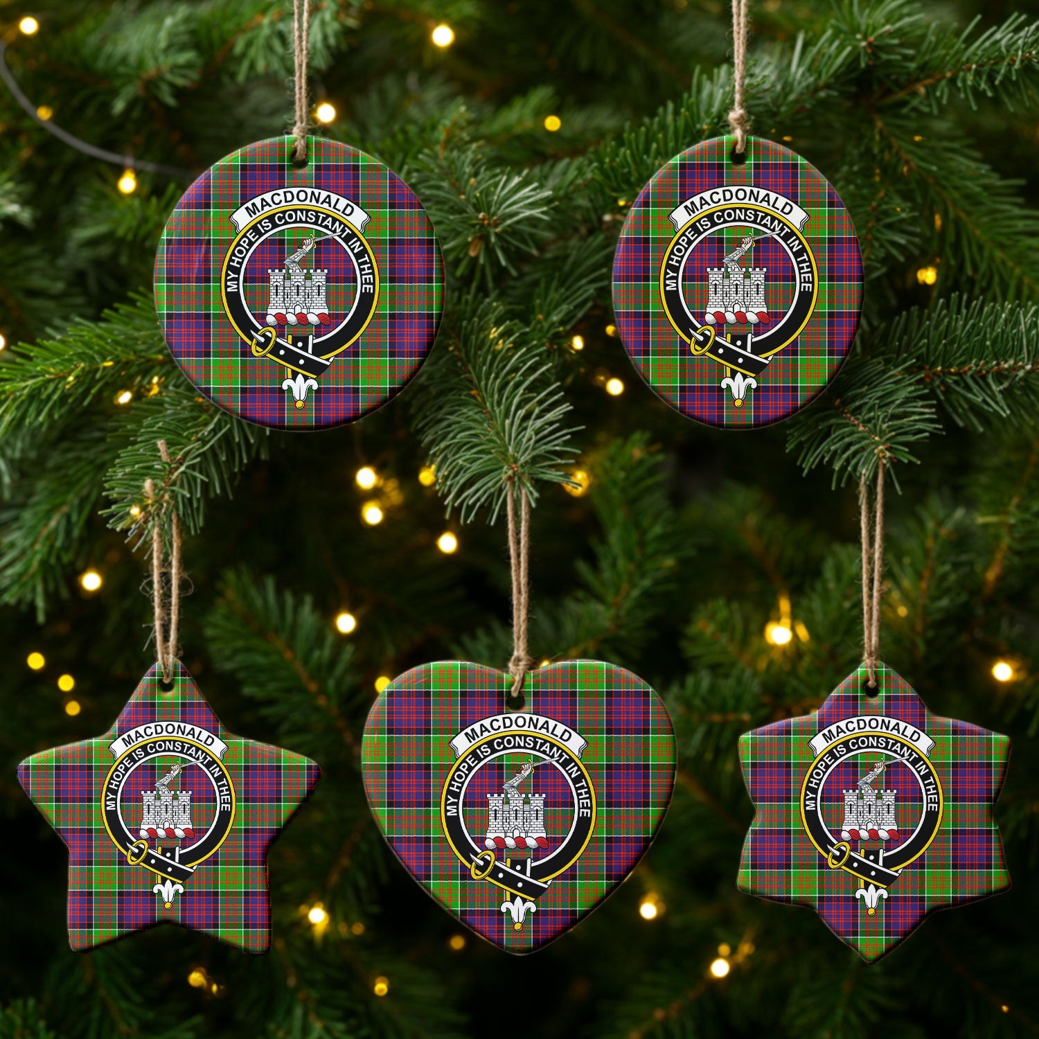 MacDonald (Clan Ranald) Tartan Crest Christmas Ceramic Ornament