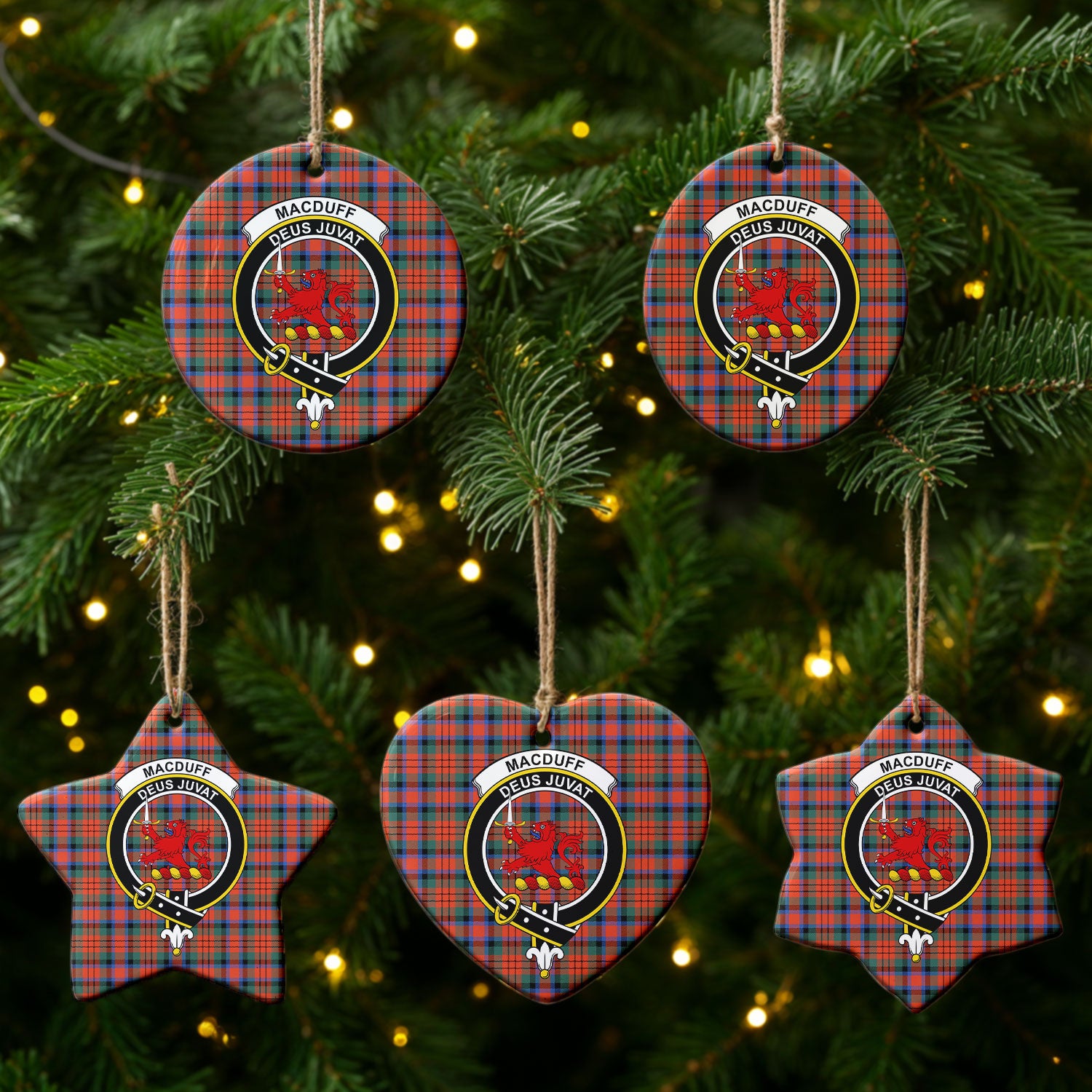 MacDuff Ancient Tartan Crest Christmas Ceramic Ornament