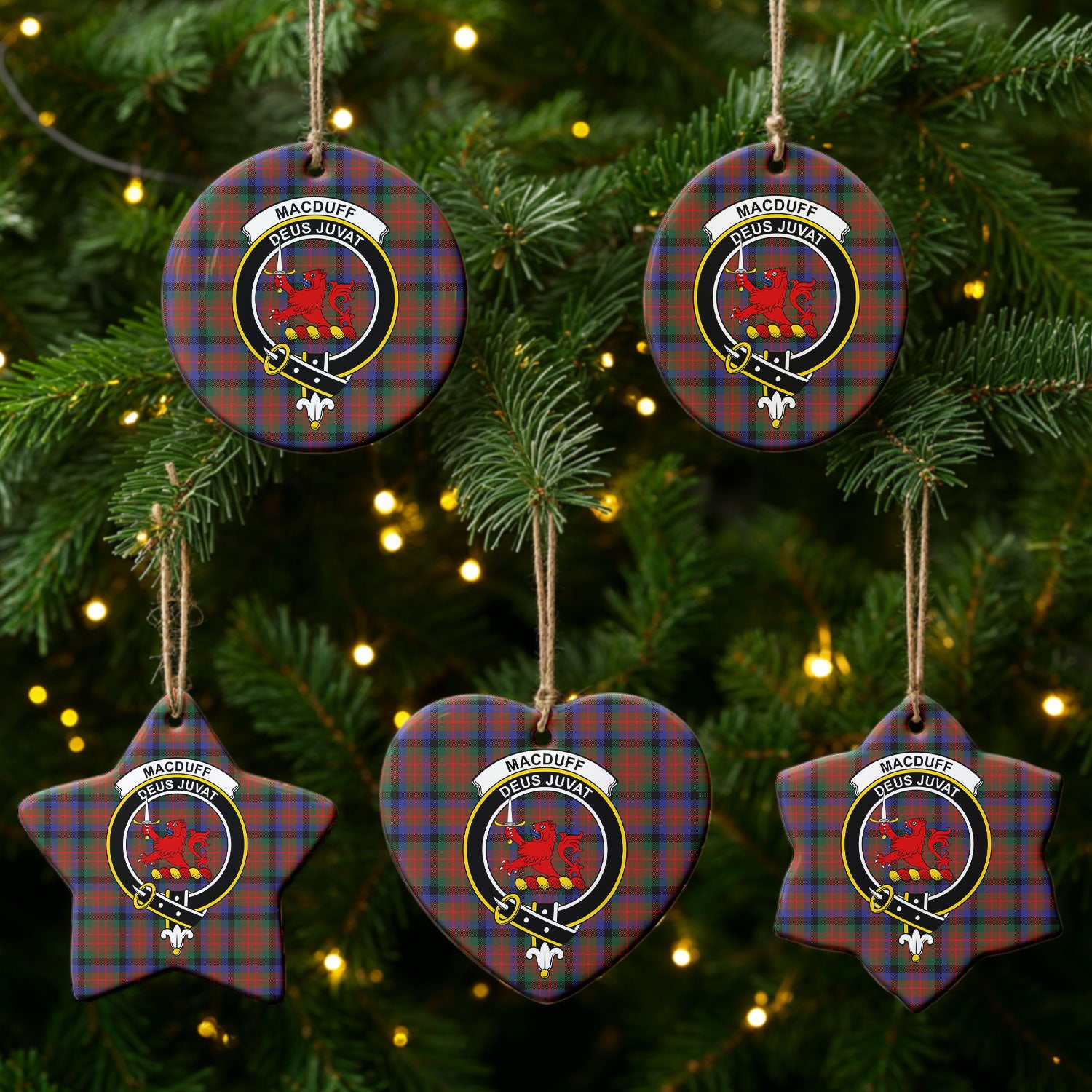 MacDuff Hunting Modern Tartan Crest Christmas Ceramic Ornament