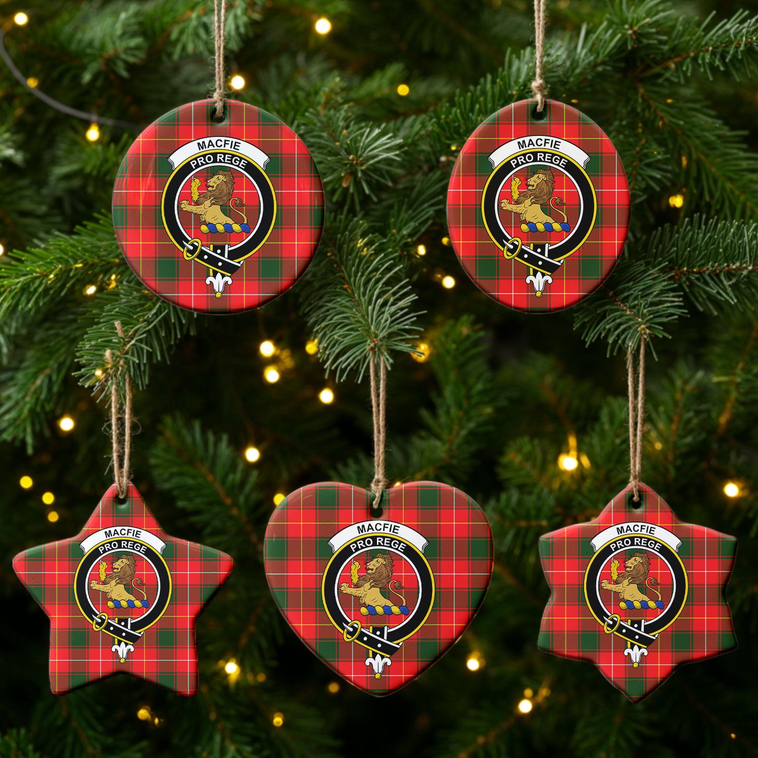MacFie Tartan Crest Christmas Ceramic Ornament