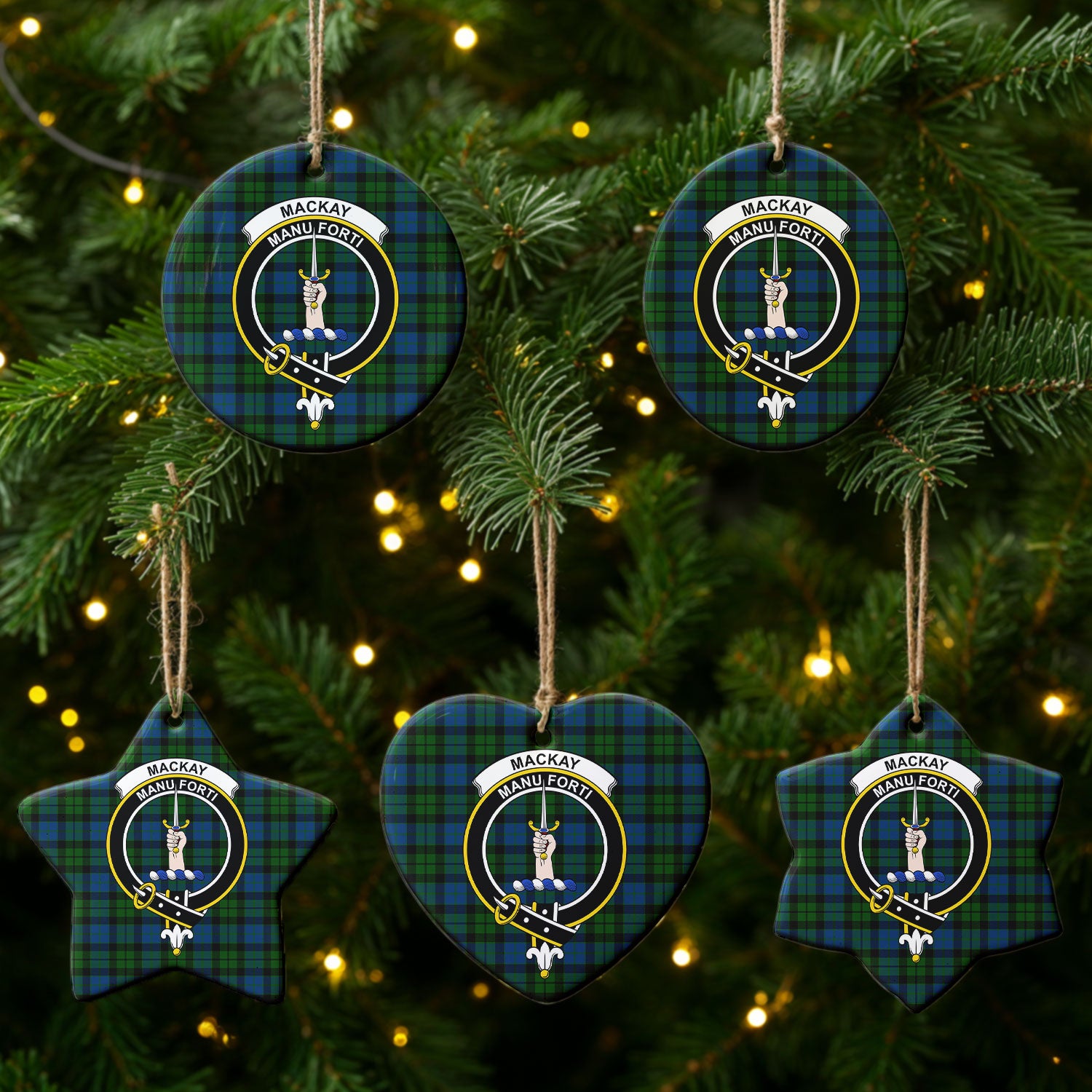 MacKay Modern Tartan Crest Christmas Ceramic Ornament