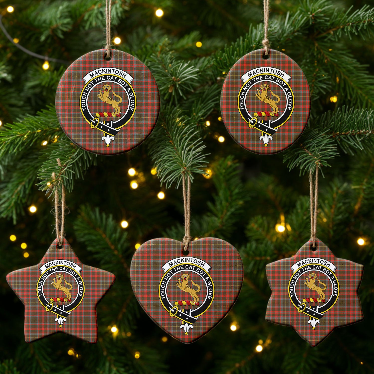 MacKintosh Hunting Weathered Tartan Crest Christmas Ceramic Ornament