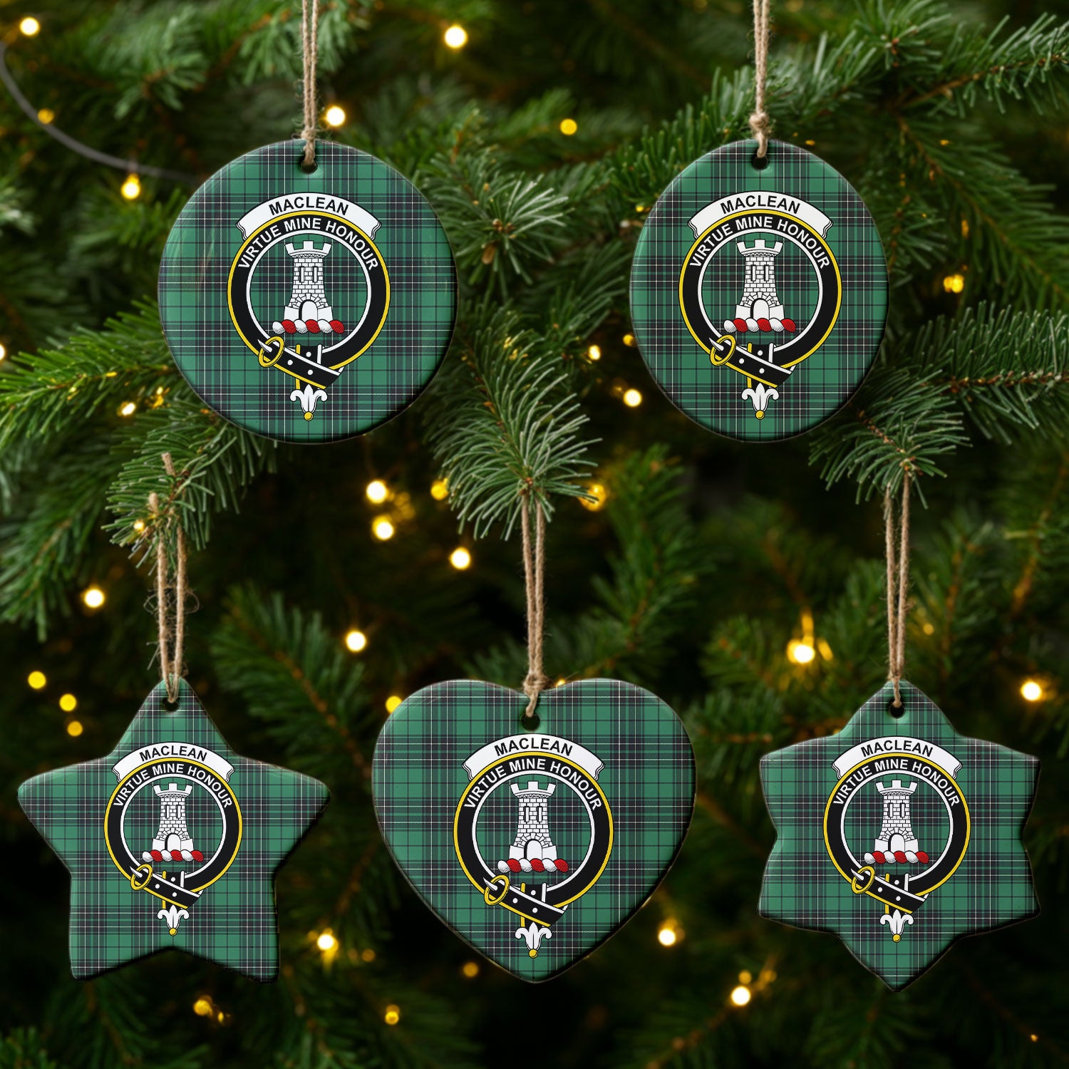 MacLean Hunting Ancient Tartan Crest Christmas Ceramic Ornament