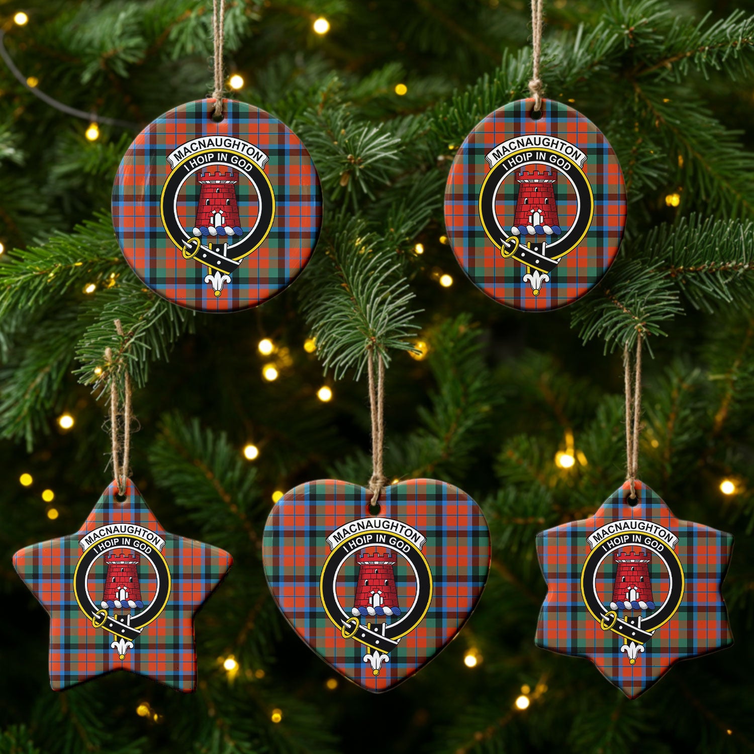 MacNaughton Ancient Tartan Crest Christmas Ceramic Ornament