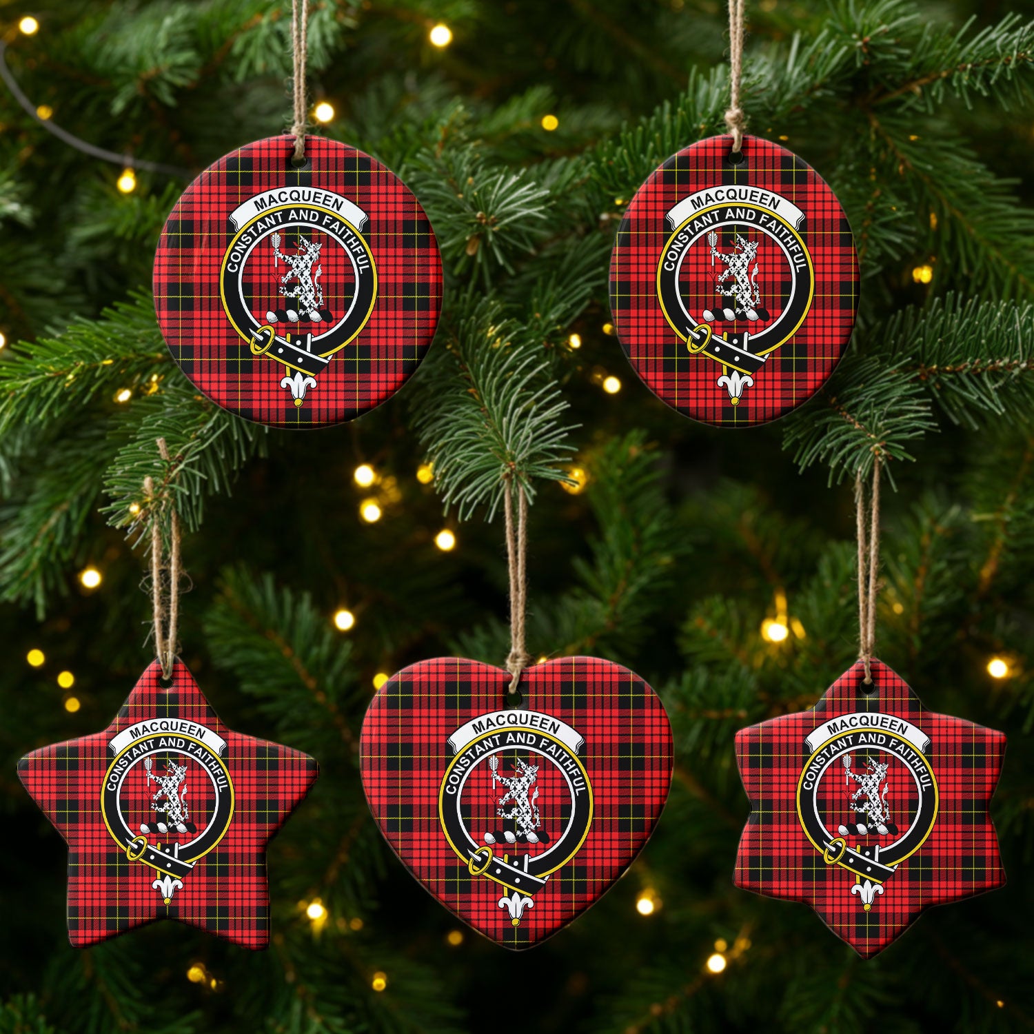 MacQueen Modern Tartan Crest Christmas Ceramic Ornament