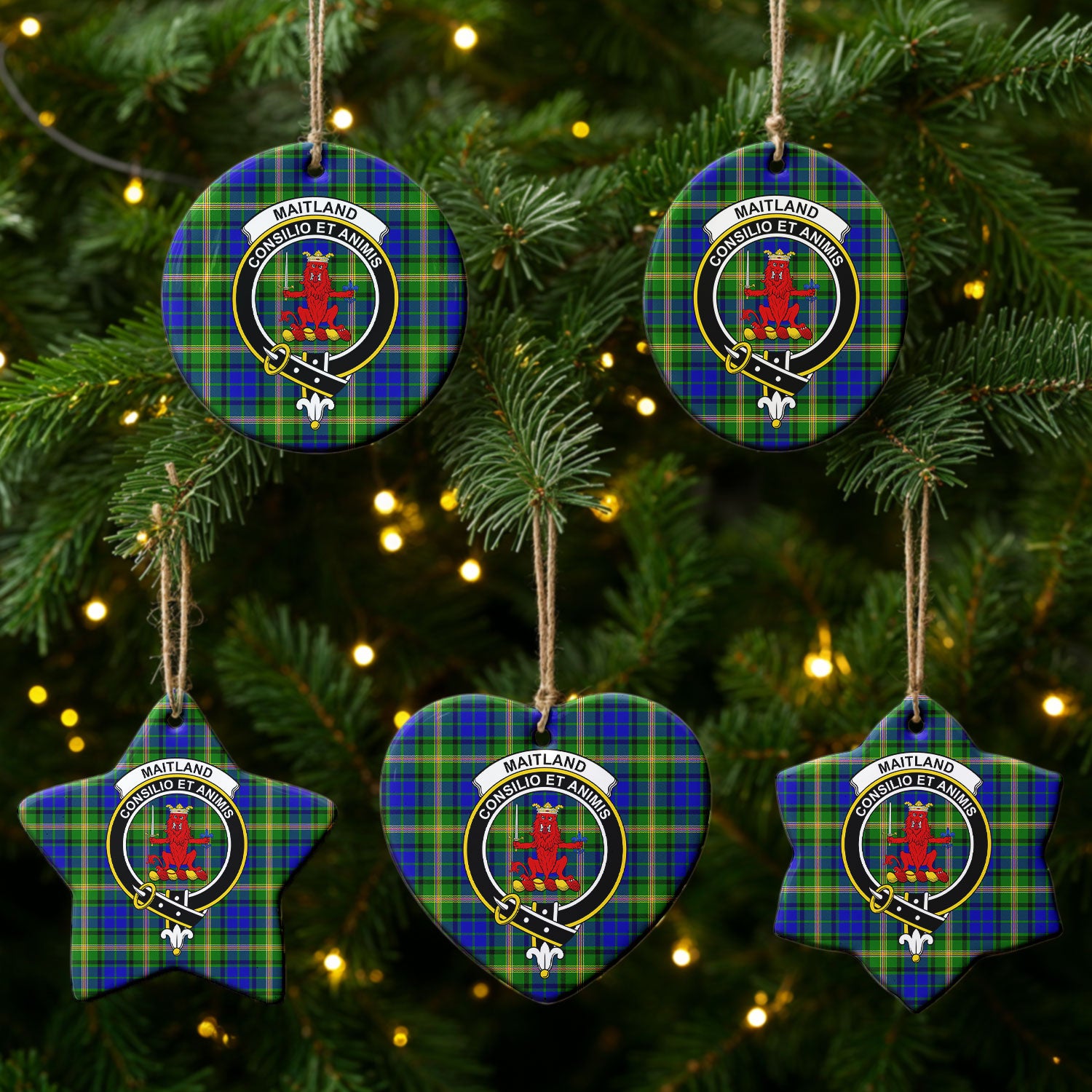 Maitland Tartan Crest Christmas Ceramic Ornament