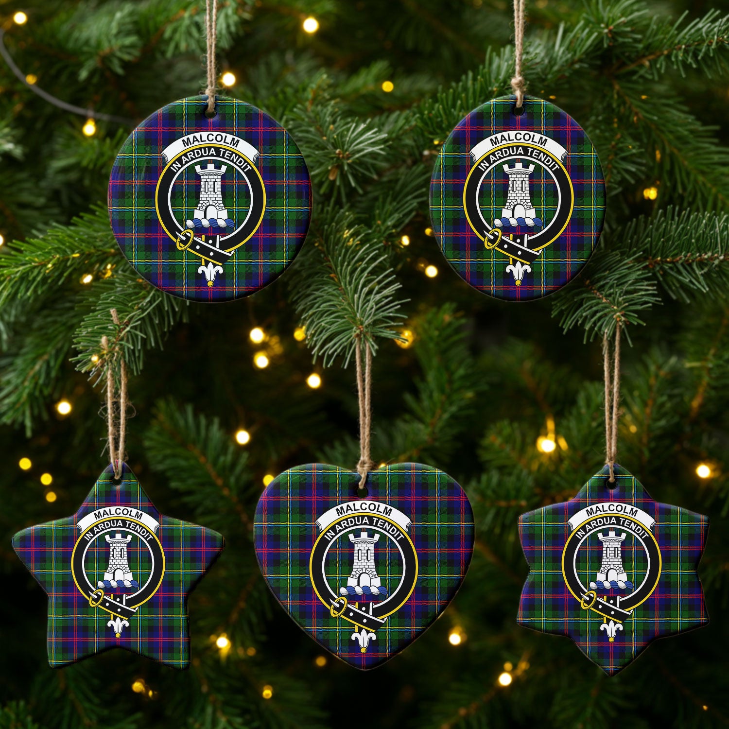 Malcolm (or MacCallum) Tartan Crest Christmas Ceramic Ornament