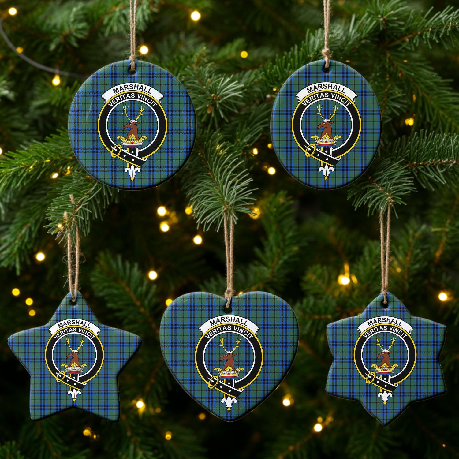 Marshall Tartan Crest Christmas Ceramic Ornament