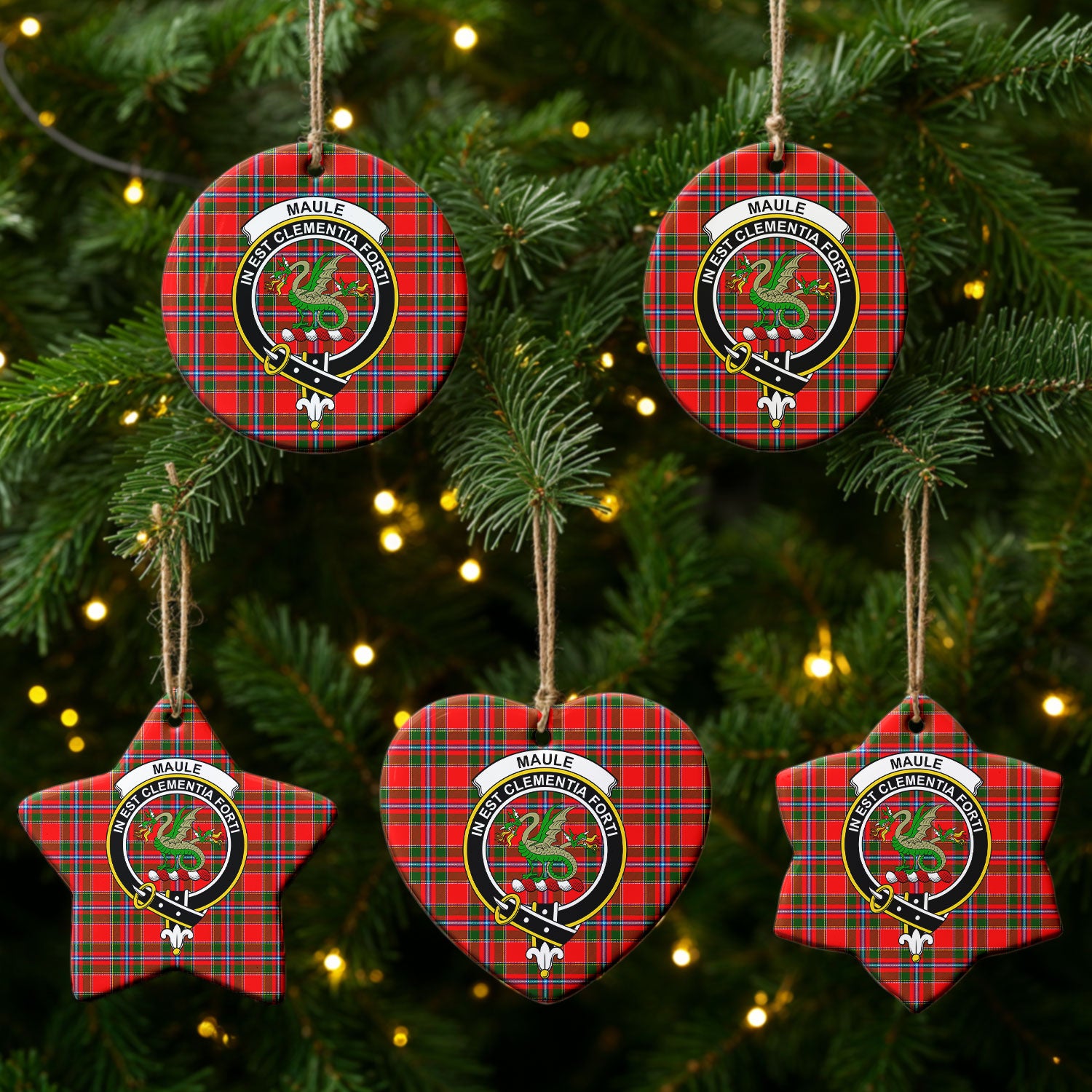 Maule Tartan Crest Christmas Ceramic Ornament