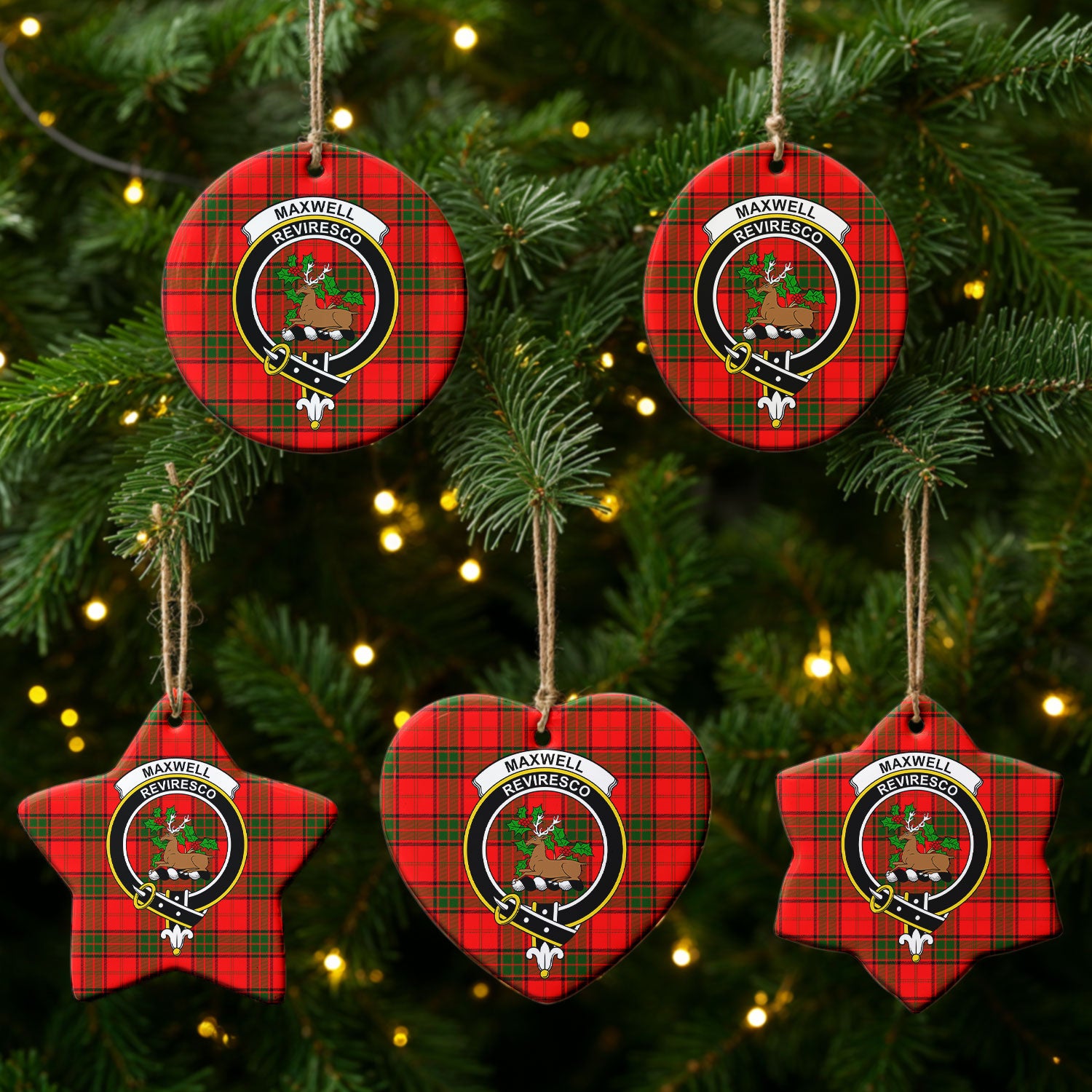 Maxwell Modern Tartan Crest Christmas Ceramic Ornament