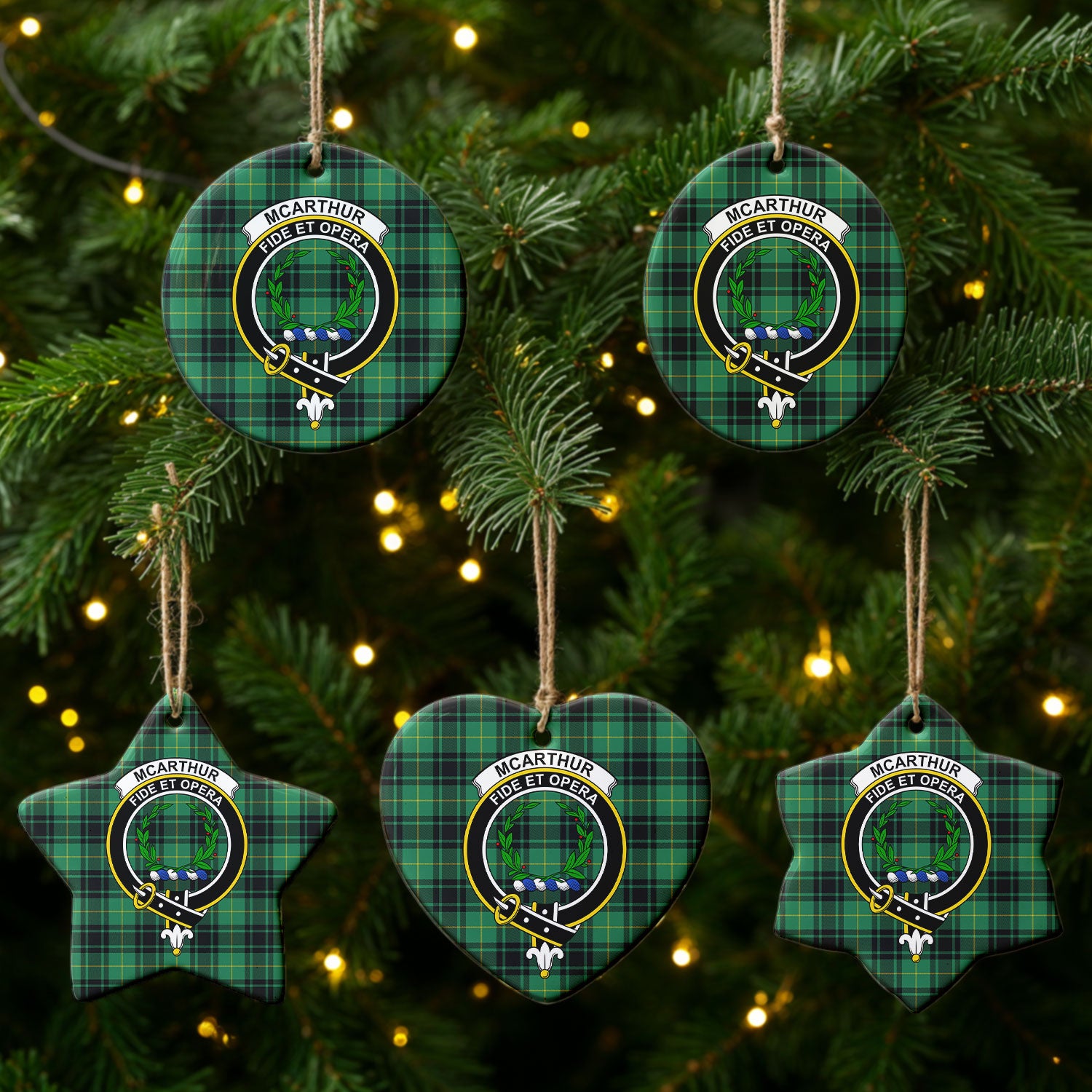 McArthur Ancient Tartan Crest Christmas Ceramic Ornament