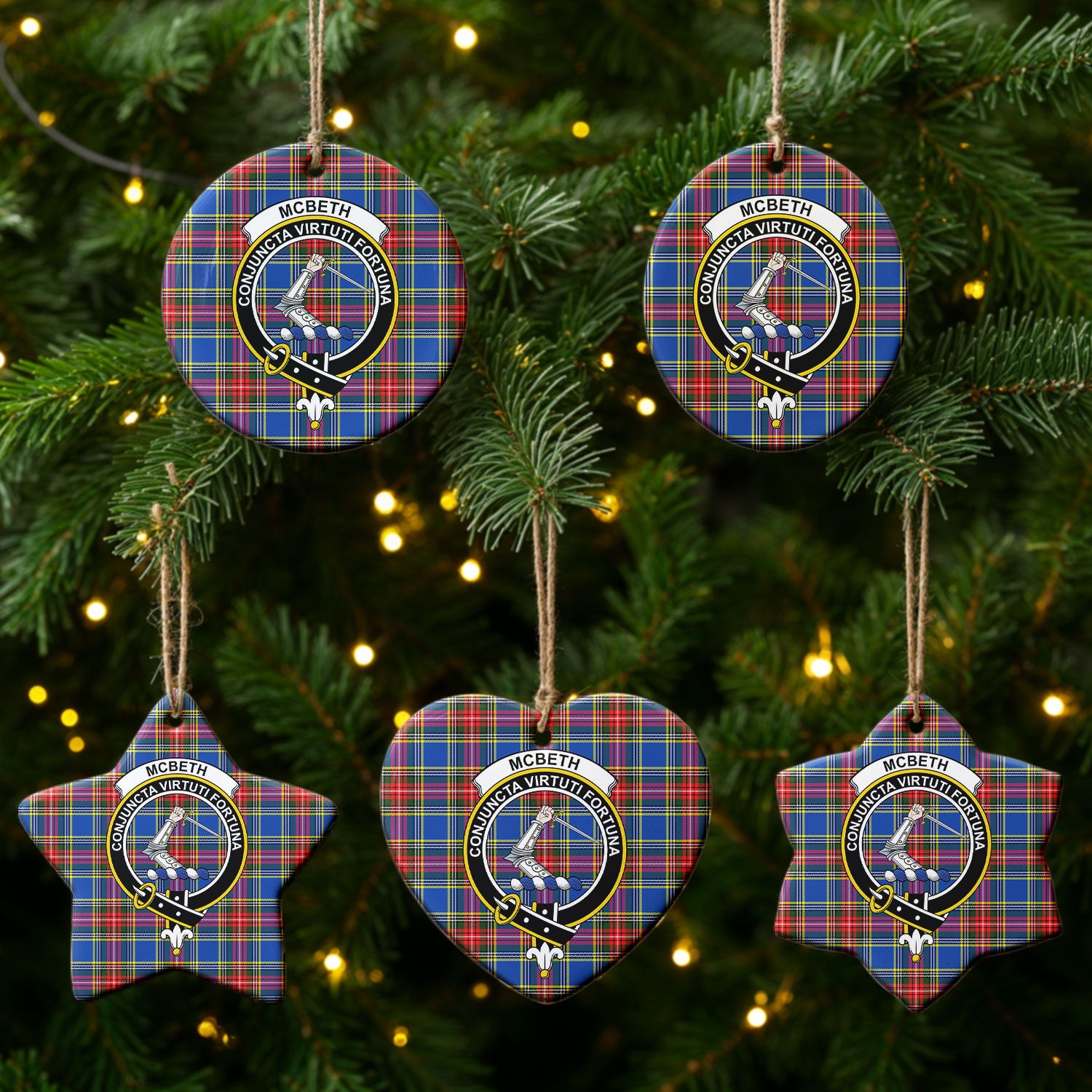 McBeth Modern Tartan Crest Christmas Ceramic Ornament