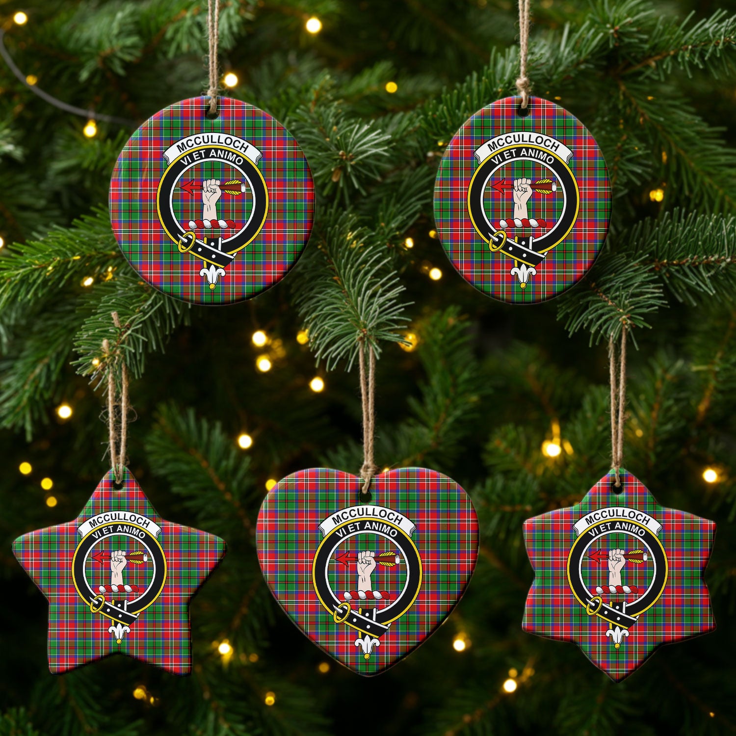 McCulloch Tartan Crest Christmas Ceramic Ornament