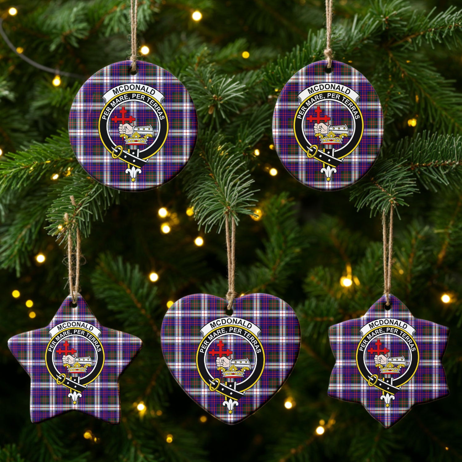 McDonald Dress Modern Tartan Crest Christmas Ceramic Ornament