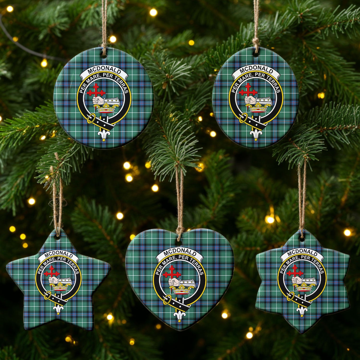 McDonald of the Isles Hunting Ancient Tartan Crest Christmas Ceramic Ornament