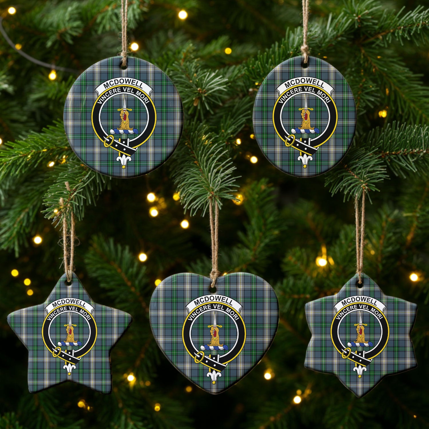 McDowell (MacDowell) Tartan Crest Christmas Ceramic Ornament