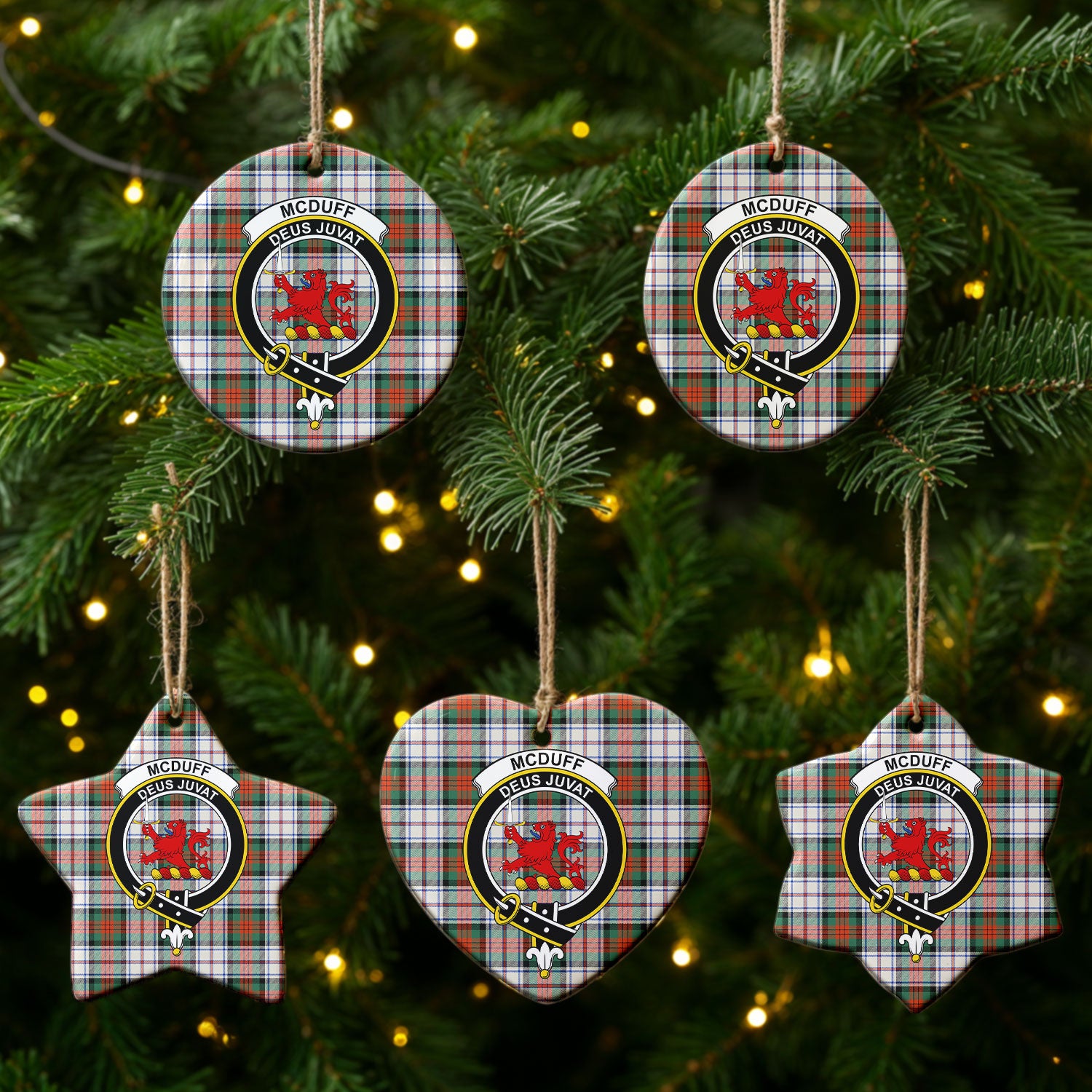 McDuff Dress Ancient Tartan Crest Christmas Ceramic Ornament