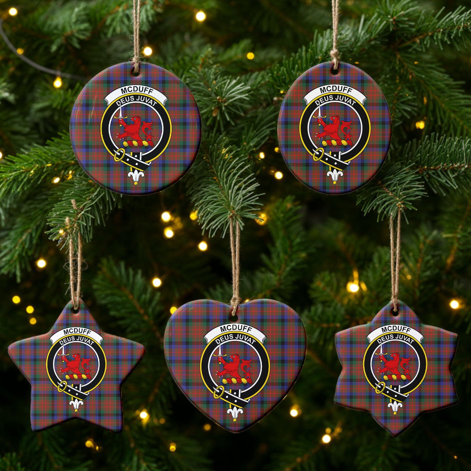 McDuff Hunting Modern Tartan Crest Christmas Ceramic Ornament