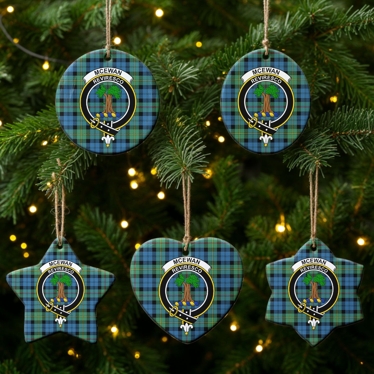 McEwan Ancient Tartan Crest Christmas Ceramic Ornament