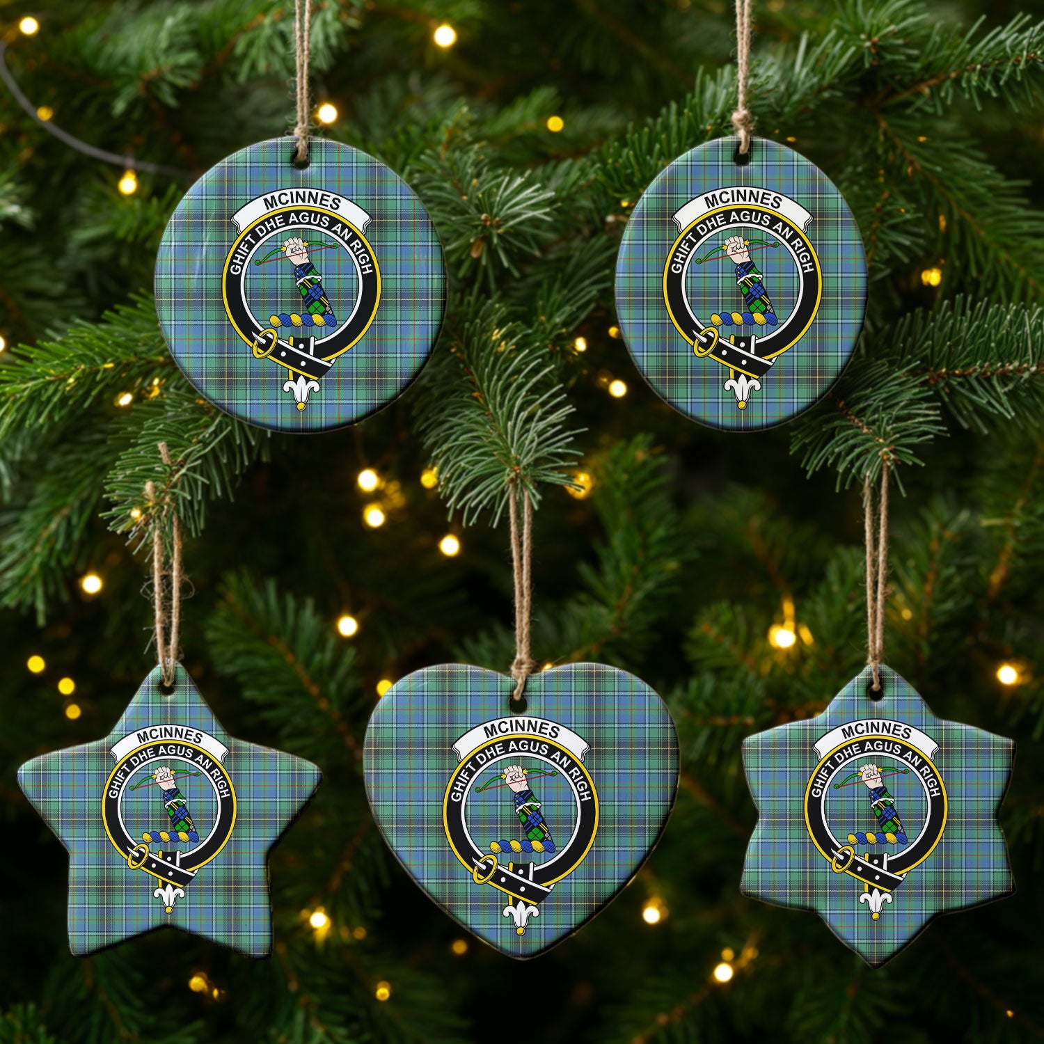 McInnes Ancient Tartan Crest Christmas Ceramic Ornament