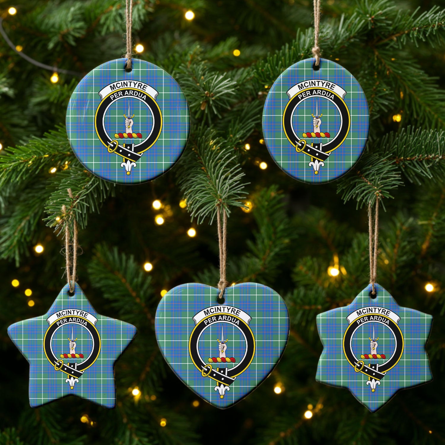 McIntyre Hunting Ancient Tartan Crest Christmas Ceramic Ornament