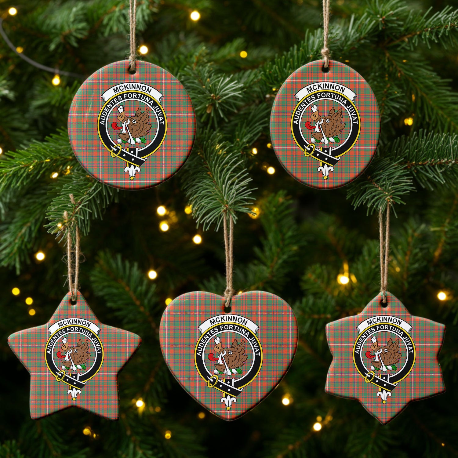 McKinnon Ancient Tartan Crest Christmas Ceramic Ornament