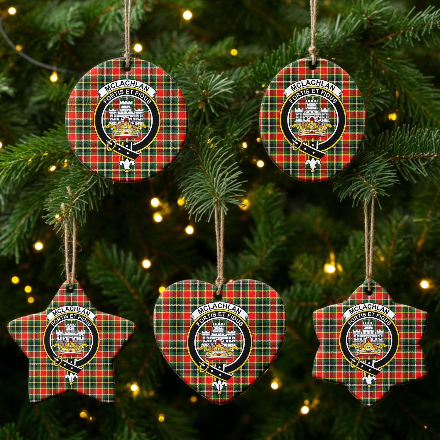 McLachlan Hunting Modern Tartan Crest Christmas Ceramic Ornament