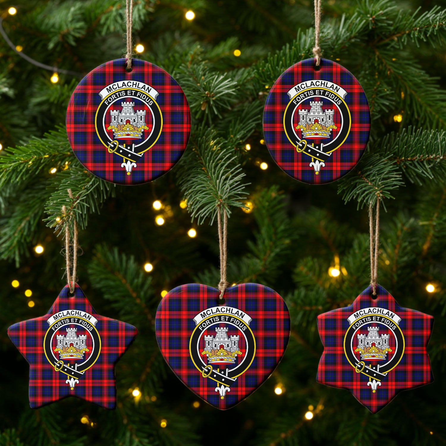 McLachlan Modern Tartan Crest Christmas Ceramic Ornament