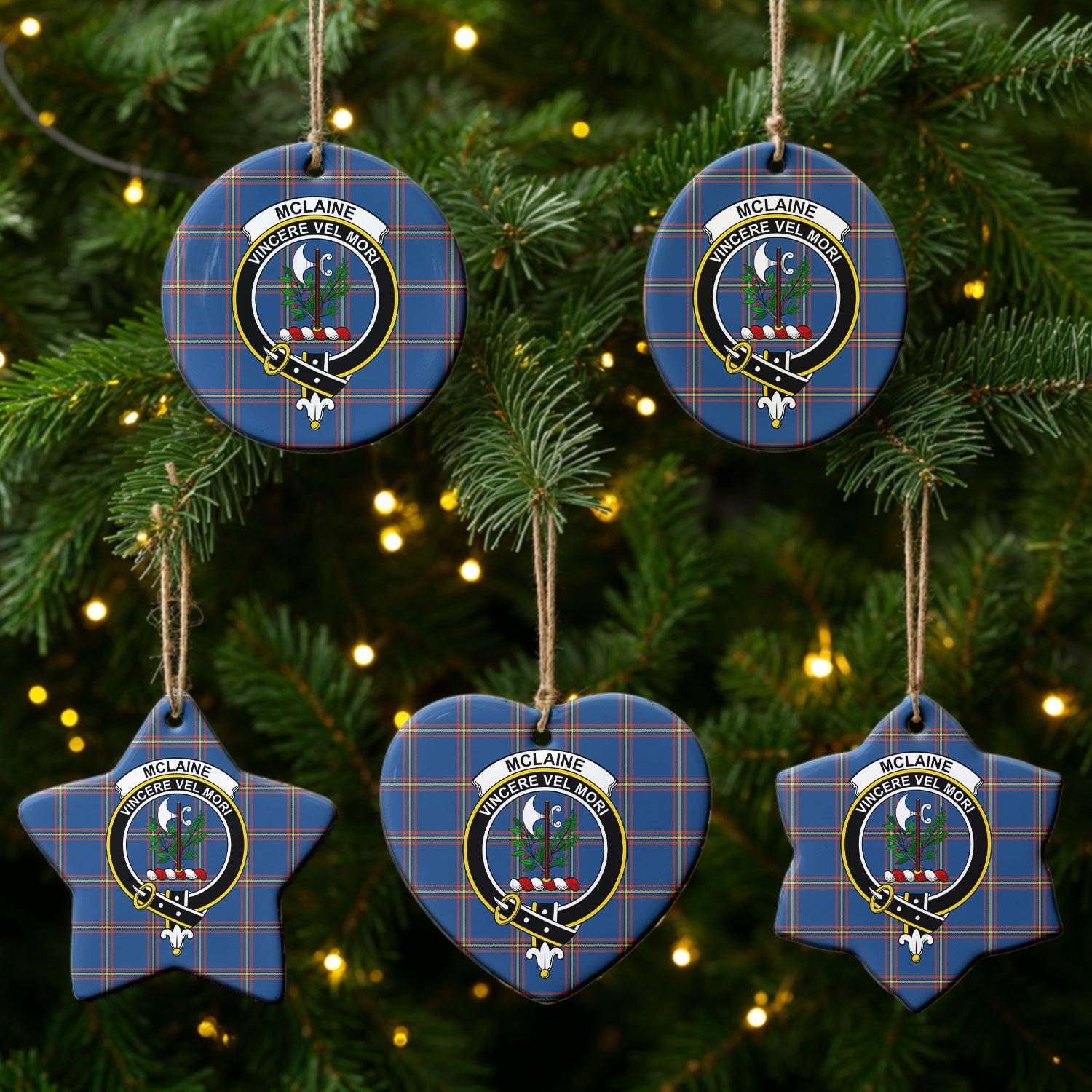 McLaine of Loch Buie Hunting Ancient Tartan Crest Christmas Ceramic Ornament
